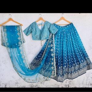 Blue Embroidered Lehenga Choli Set